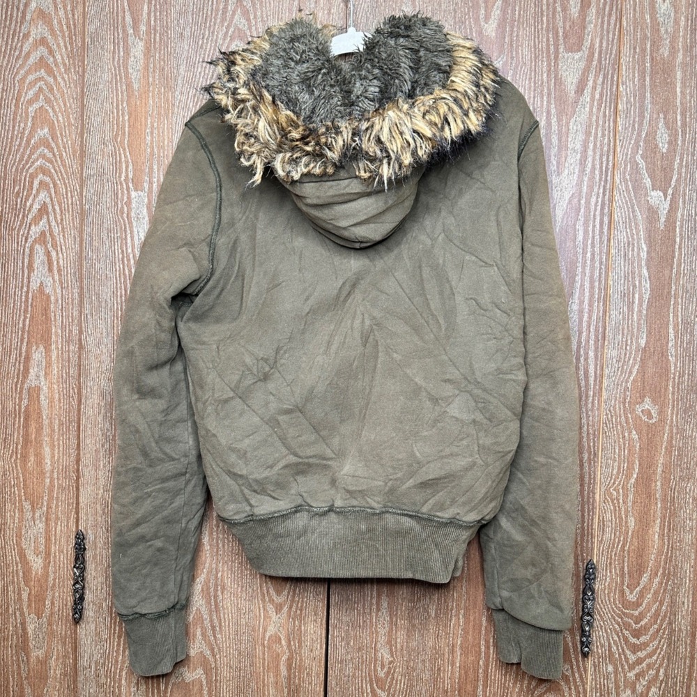 Y2K Hollister California Plaid Lined Jacket Men Med Sage Brown Faux Fur Twilight - Picture 3 of 11